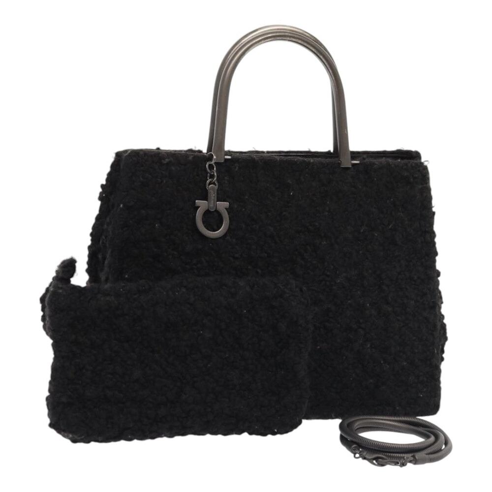 Salvatore Ferragamo Gancini Hand Bag Mouton Black